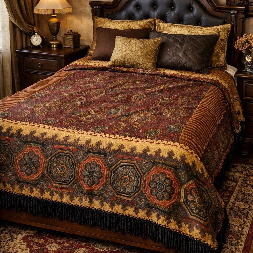 Vintage Heavy Jacquard Tapestry Throw Paisley | Medallion & Elephant Border